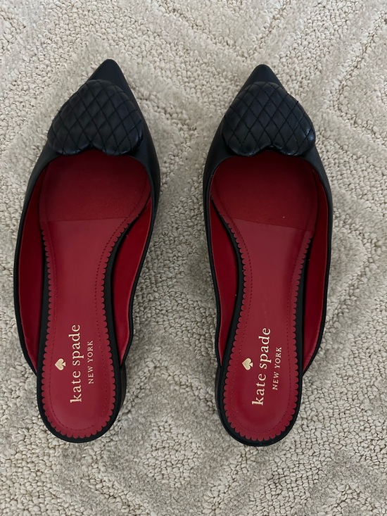 kate spade Shoes - kate spade Black Pointed-Toe Quilted Heart Flats with Red Insole